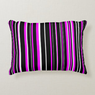 Cojín Decorativo Frisas de código de barras negras, rosadas y blanc