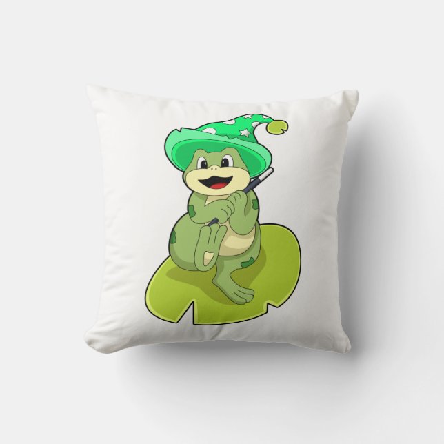 Cojín Decorativo Frog as Wizard con varita mágica (Anverso)