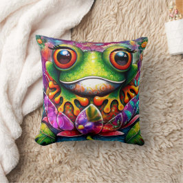 Cojín Decorativo Frog Whimsical Abstract Pintura Art Floral Verde