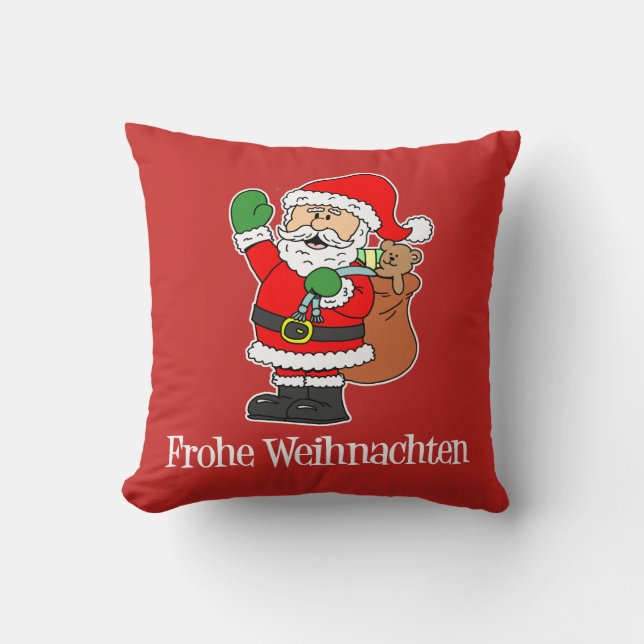 Cojín Decorativo Frohe Weihnachten German Christmas Santa (Anverso)