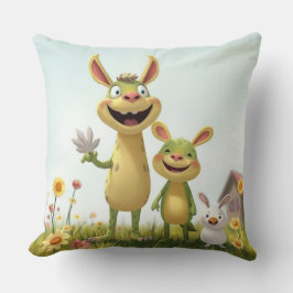 Cojín Decorativo Fröhliche Wiesengang – Bunte Tierfreunde im Frühli