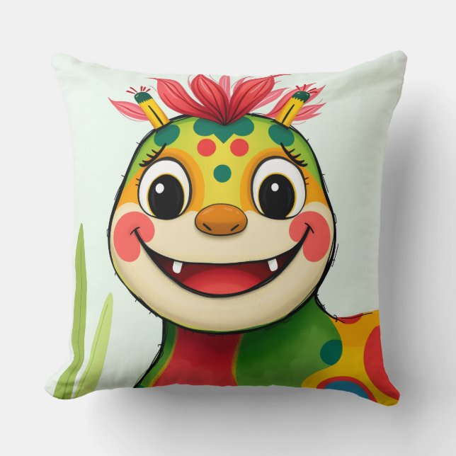 Cojín Decorativo „Fröhlicher Dschungeldrache – Bunt und Glücklich“ (Anverso)