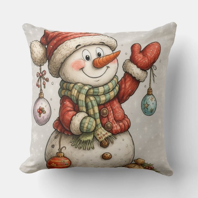 Cojín Decorativo Fröhlicher Schneemann mit Weihnachtskugeln (Anverso)