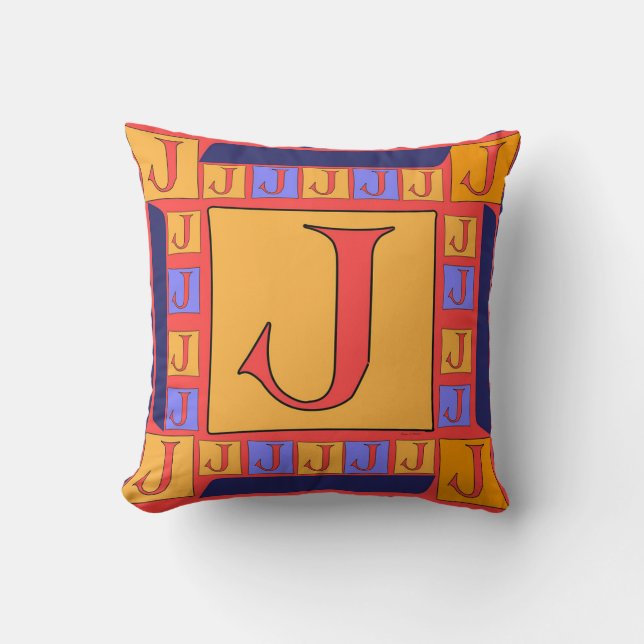 COJÍN DECORATIVO FRONTERA CLÁSICA DE MONOGRAM J AZUL (Anverso)