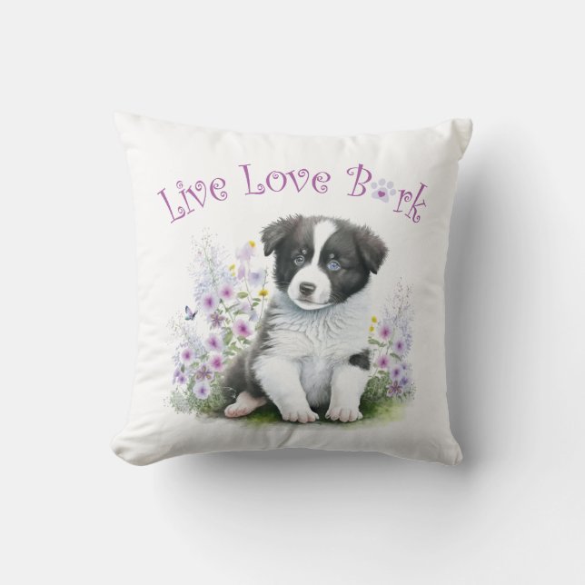 Cojín Decorativo Frontera Collie Dog Mom Floral (Anverso)