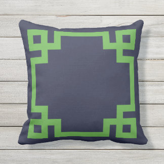 Cojín Decorativo Frontera de claves griega azul y verde de la marin