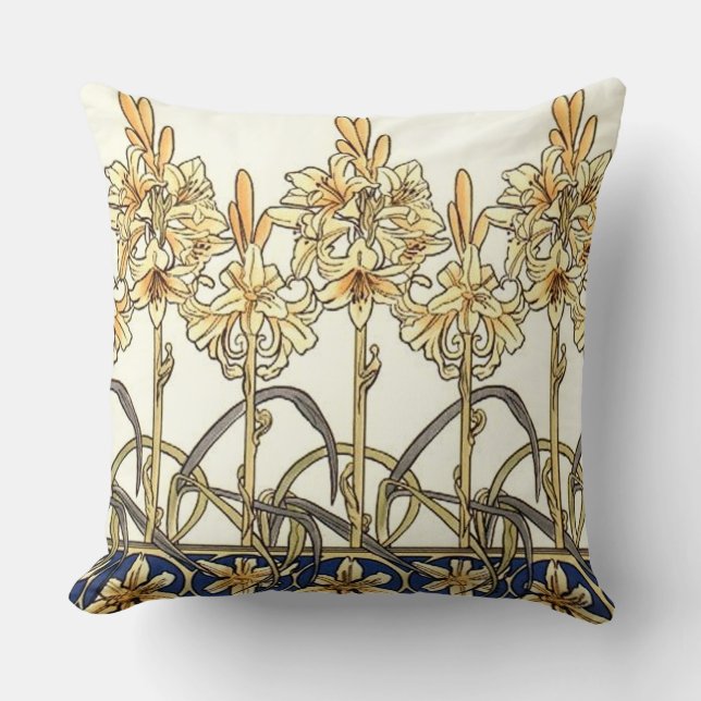 Cojín Decorativo Frontera de Lily por Alphonse Mucha (Anverso)