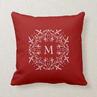 Cojín Decorativo Frontera elegante roja del cordón del monograma