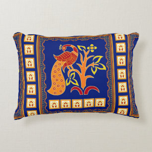 Cojín Decorativo Frontera india tradicional sin mar con pavo real