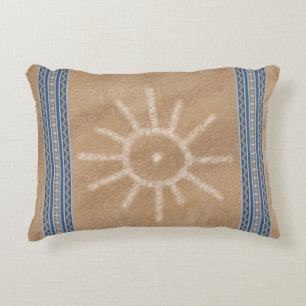 Cojín Decorativo Frontera suroeste Petroglyph Azul Borde geométrico