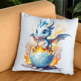 Cojín Decorativo Frostfire Hatchling Dragón Azul Fantasía