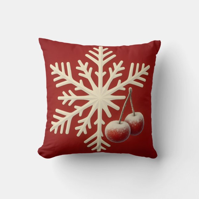 Cojín Decorativo Frozen Cherry Snowflake – Winter Magic Design (Anverso)