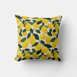 Cojín Decorativo Fruta cítrica patrón de limón amarillo mediterráne