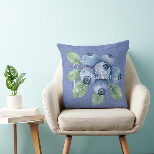 Cojín Decorativo Fruta de arándano azul en azul (Silla)