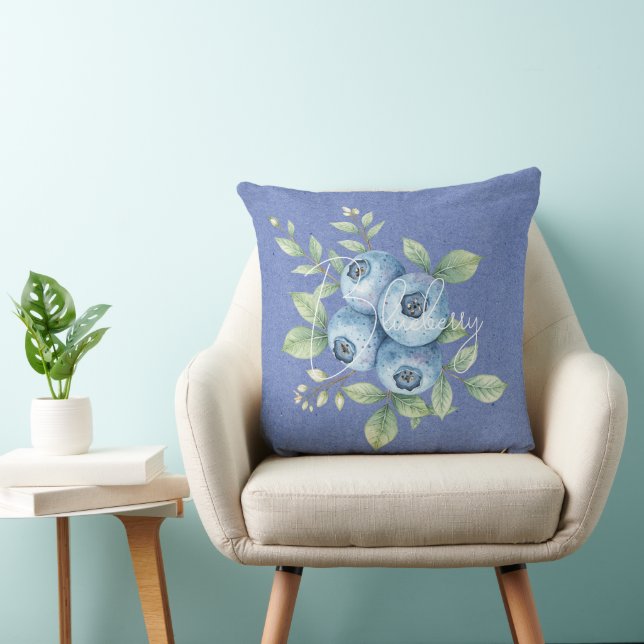 Cojín Decorativo Fruta de arándano azul en azul (Silla)