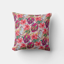 Cojín Decorativo Fruta de Dragón Floral Tropical Moderna Palma Verd