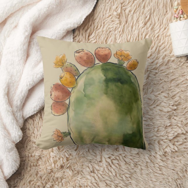 Cojín Decorativo Fruta de Nopal Acuarela Boho  (Manta)