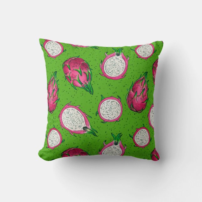 Cojín Decorativo Fruta del dragón rojo en verde (Anverso)