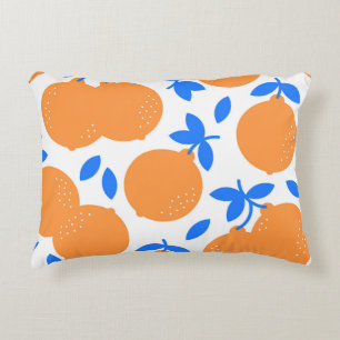 Cojín Decorativo Fruta naranja: Exquisito patrón azulado.