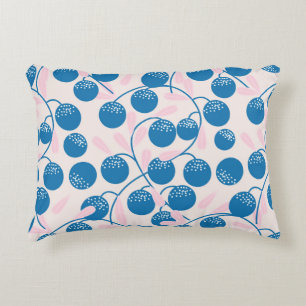 Cojín Decorativo Frutas azules, hojas rosas, diseño sin fisuras.