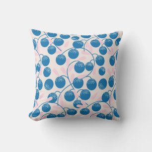 Cojín Decorativo Frutas azules, hojas rosas, diseño sin fisuras.