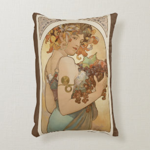 Cojín Decorativo Frutas de Alphonse Mucha, Arte Antiguo Modernista