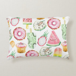 Cojín Decorativo Frutas tropicales acuáticas, patrón de helados.