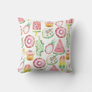 Cojín Decorativo Frutas tropicales acuáticas, patrón de helados.