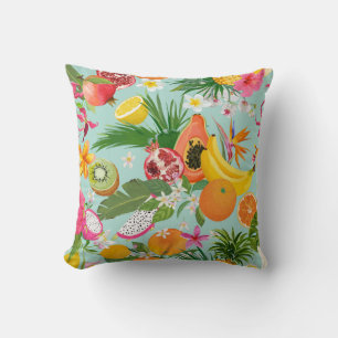 Cojín Decorativo Frutas tropicales, flores: fondo vintage.