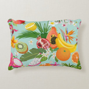 Cojín Decorativo Frutas tropicales, flores: fondo vintage.
