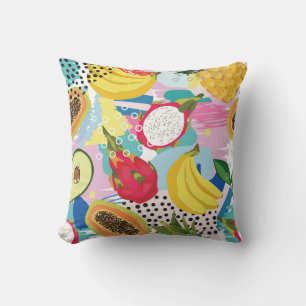 Cojín Decorativo Frutas Tropicales, Patrón Vintage sin Mar.
