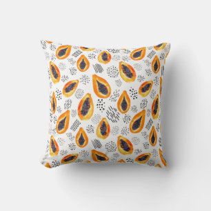 Cojín Decorativo Fruto de la papaya: acuarela abstracta.