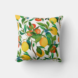 Cojín Decorativo Frutos cítricos, acuarela vibrante.
