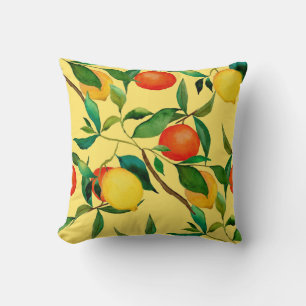 Cojín Decorativo Frutos cítricos, acuarela vibrante.