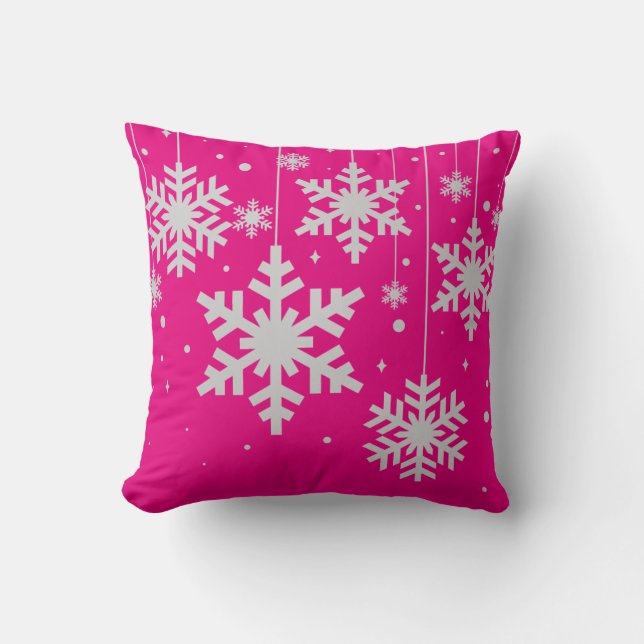 Cojín Decorativo Fuchsia por copos de nieve en invierno (Anverso)