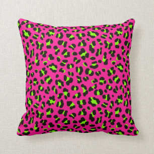 Cojín Decorativo Fuchsia rosa neón de los 80 y leopardo verde lim