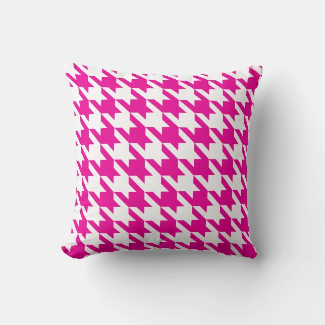 Cojín Decorativo Fuchsia rosado blanco Pied De Poule Houndstooth (Anverso)