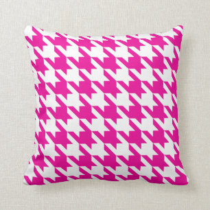 Cojín Decorativo Fuchsia rosado blanco Pied De Poule Houndstooth