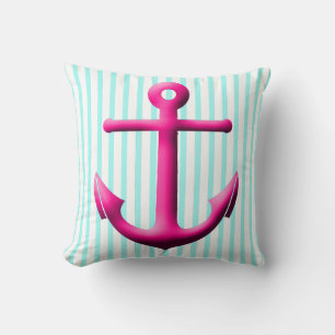 Cojín Decorativo Fuchsia y Aqua Anchor y Stripes