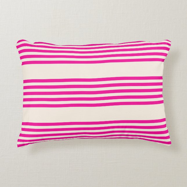 Cojín Decorativo Fuchsia y beige cinco rayas (Anverso)