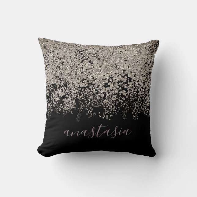 Cojín Decorativo Fúcsia Lila Brillante Glittery Script (Anverso)