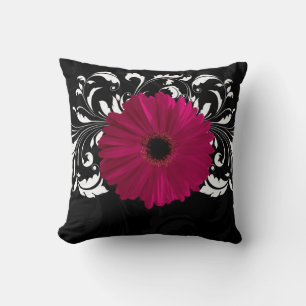 Cojín Decorativo Fucsia, margarita del negro/blanca del Gerbera