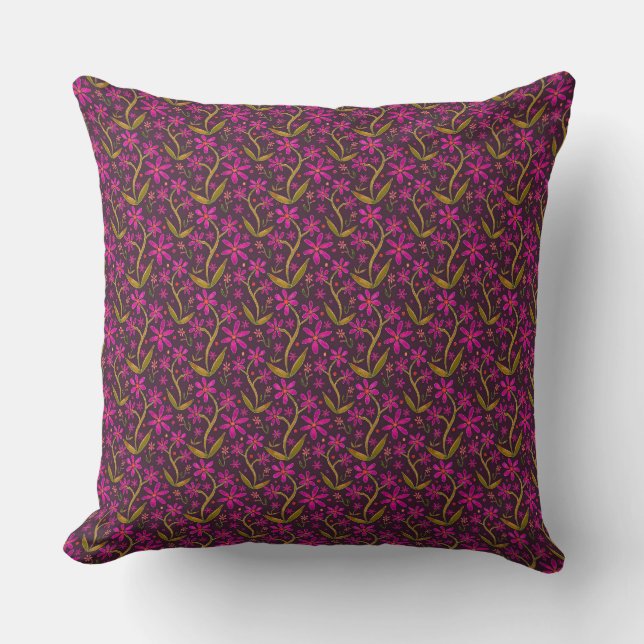 Cojín Decorativo Fucsia | Margaritas danzantes de acuarela (Anverso)