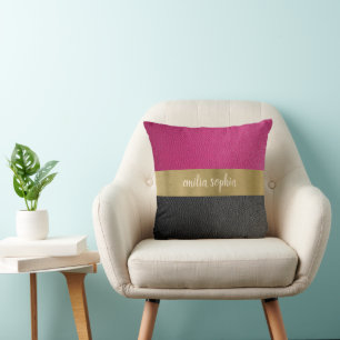Cojín Decorativo Fucsia y Negro Personalizado