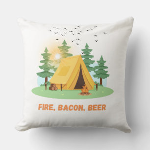 Cojín Decorativo Fuego. Bacon. Cerveza. –Camping