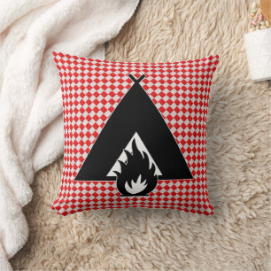 Cojín Decorativo Fuego de campamento y tienda en patrón de mesa de