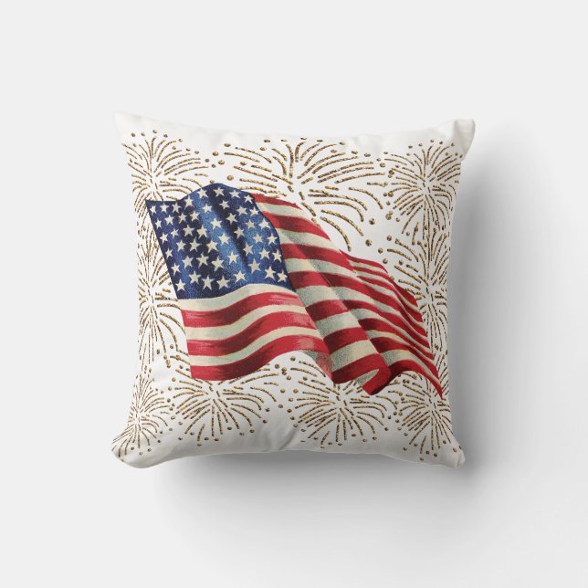 Cojín Decorativo Fuegos artificiales americanos de la bandera y del (Anverso)