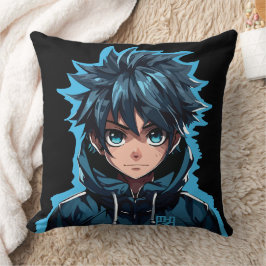 Cojín Decorativo Fuerza Turquesa: Chico de Manga al Estilo Anime