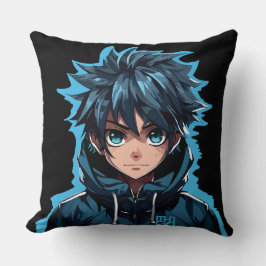 Cojín Decorativo Fuerza Turquesa: Chico de Manga al Estilo Anime