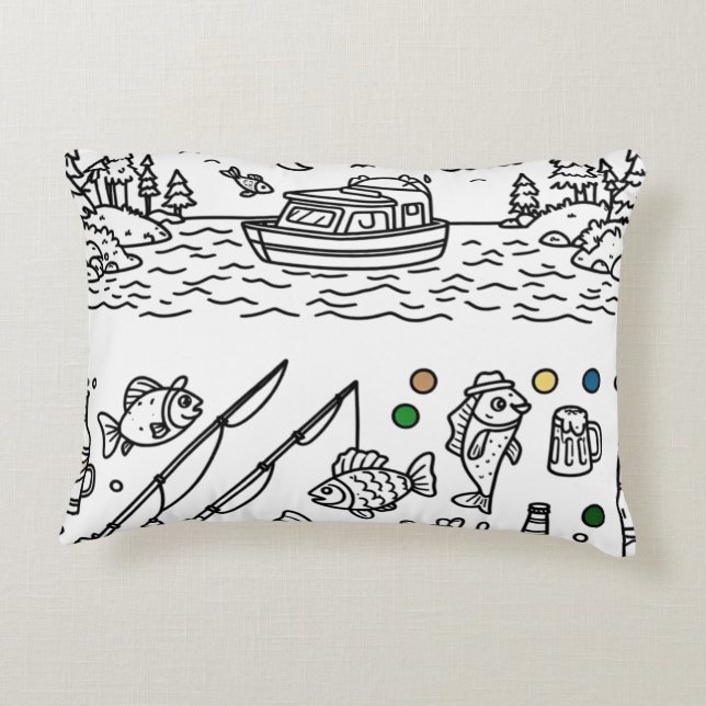 Cojín Decorativo Fun Fishing Adventure Doodle Art (Reverso)